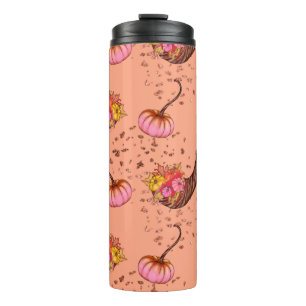 Bouteilles Isothermes Citrouille rose avec feuilles et cornes d'automne