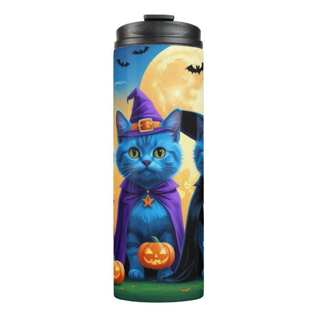 Bouteilles Isothermes Citrouille russe Blue Cats Halloween drôle (Devant)