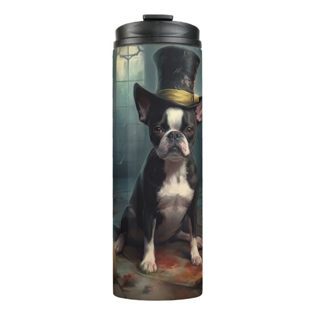 Bouteilles Isothermes Citrouilles Boston Terrier Halloween Épouvantable (Devant)