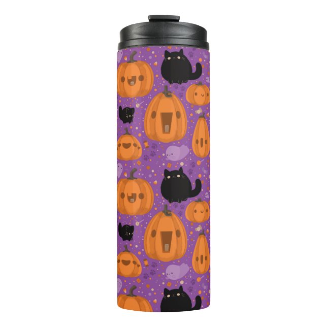 Bouteilles Isothermes Citrouilles, Chats noirs et fantômes (Devant)