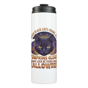 Bouteilles Isothermes Citrouilles Éclairent Halloween Chat Noir Feuilles