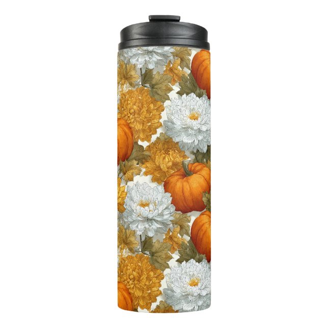 Bouteilles Isothermes Citrouilles et chrysanthèmes Automne Design (Devant)