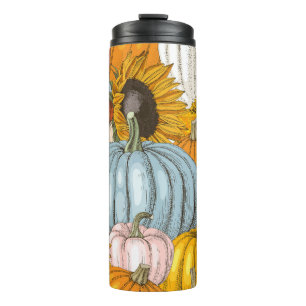 Bouteilles Isothermes Citrouilles lumineux, tournesols, motif dessiné à