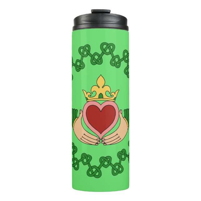 Bouteilles Isothermes Claddagh et entrelacs verts (Devant)
