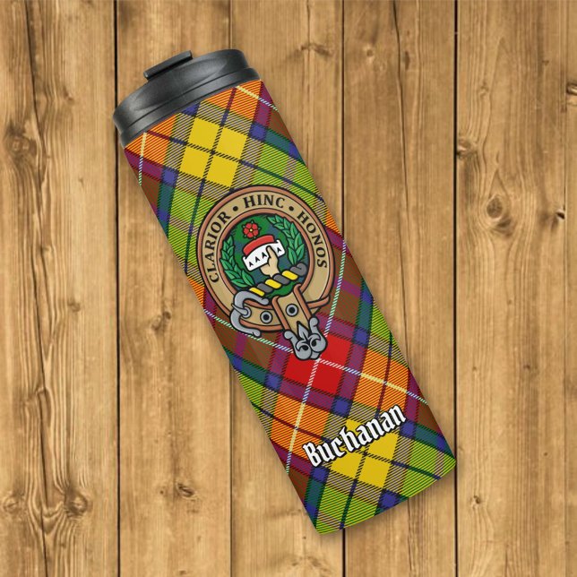 Bouteilles Isothermes Clan Buchanan Crest sur Tartan (Créateur téléchargé)