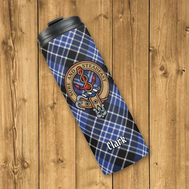 Bouteilles Isothermes Clan Clark Crest sur Tartan (Créateur téléchargé)