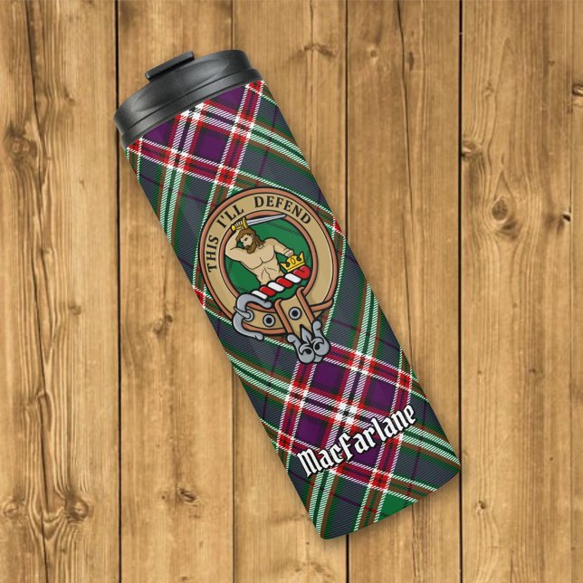 Bouteilles Isothermes Clan MacFarlane Crest sur Tartan de chasse moderne (Créateur téléchargé)