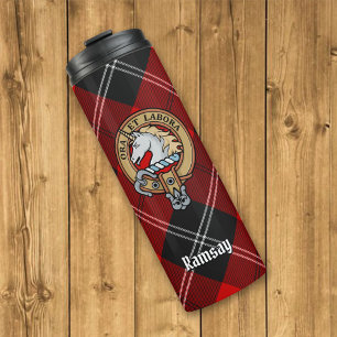 Bouteilles Isothermes Clan Ramsay Crest sur Red Tartan