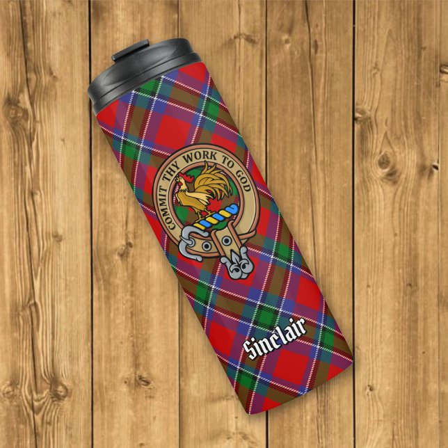 Bouteilles Isothermes Clan Sinclair Crest sur Red Tartan (Créateur téléchargé)
