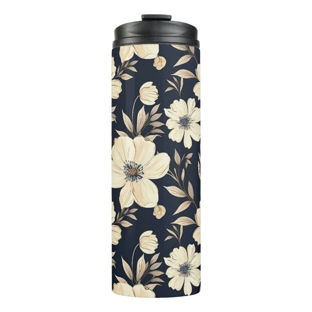 Bouteilles Isothermes Classic Cream Flowers On Dark Navy Blue Background (Devant)