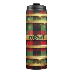 Bouteilles Isothermes Classic Rouge et Vert Plaid Sparkling Gold Stripes