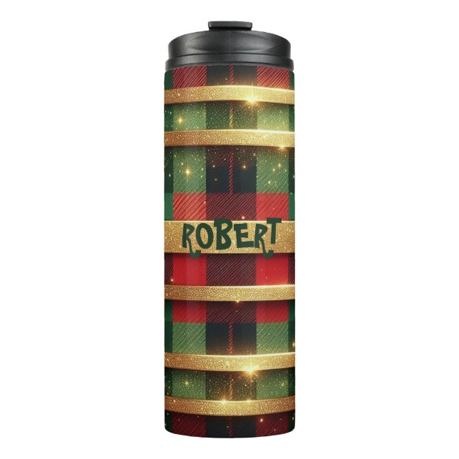 Bouteilles Isothermes Classic Rouge et Vert Plaid Sparkling Gold Stripes (Devant)