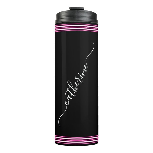 Bouteilles Isothermes Classic White Cursive Script Name Hot Pink Black (Devant)