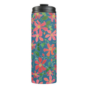 Bouteilles Isothermes Clematis rose, rouge, orange floral sur bleu profo