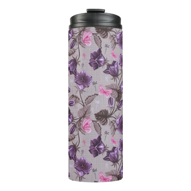 Bouteilles Isothermes cloches de main violettes et motif de papillons (Devant)