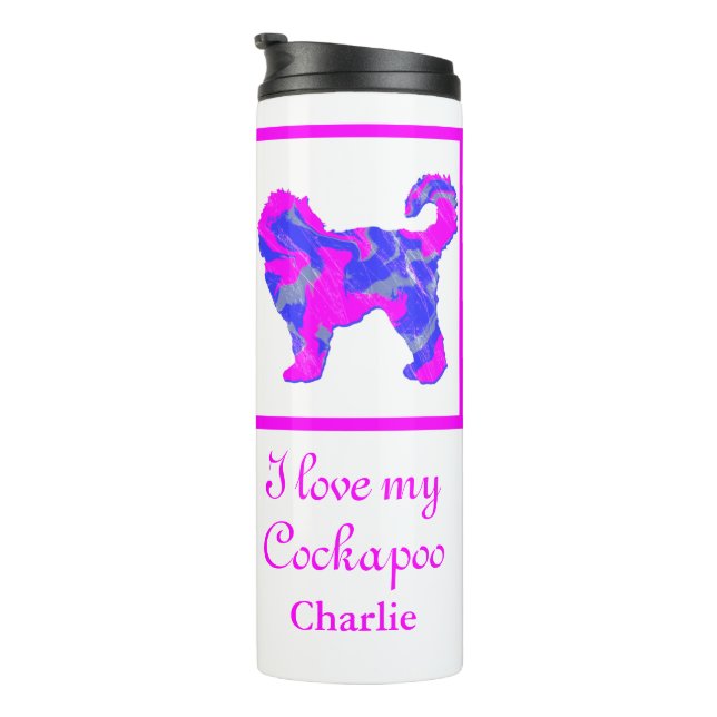 Bouteilles Isothermes Cockapoo Chien rose et bleu silhouette (Tourné sur la droite)