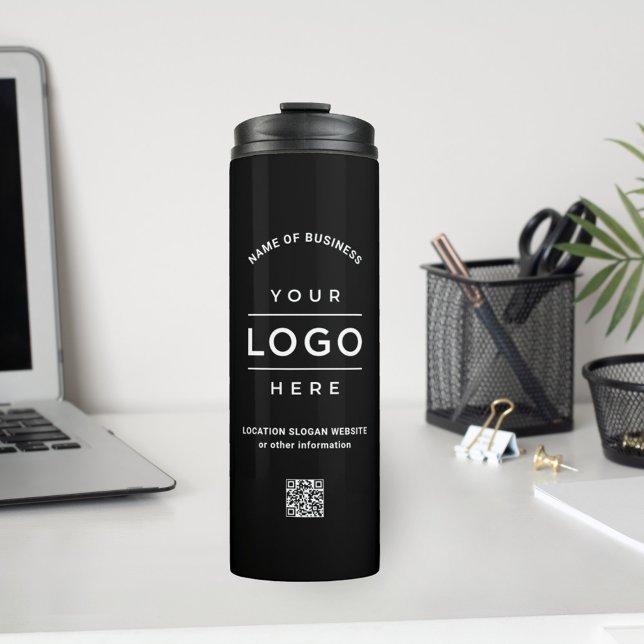 Bouteilles Isothermes Code QR de logo de nom d'entreprise noir personnal (Créateur téléchargé)