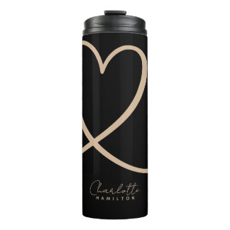 Bouteilles Isothermes Coeur d'amour moderne Nom personnalisé Tan noir