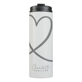 Bouteilles Isothermes Coeur d'amour moderne Nom personnalisé Tons gris