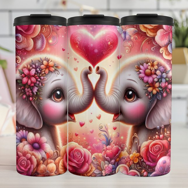 Bouteilles Isothermes Cœur de bébé éléphant floral (Créateur téléchargé)
