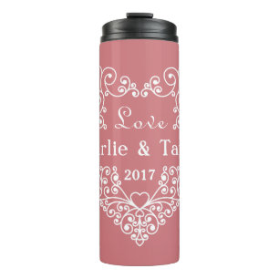 Bouteilles Isothermes Coeur ornemental Tumbler texte personnalisé