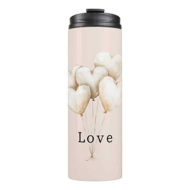Bouteilles Isothermes Cœurs Ballons Crème Rosé Amour (Devant)