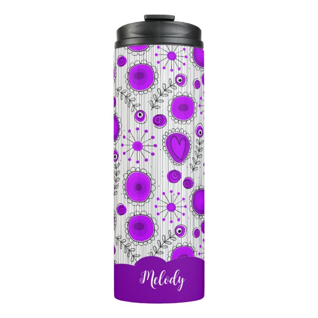 Bouteilles Isothermes Coeurs blancs violet blanc Whimsical fleurs nom fl (Devant)