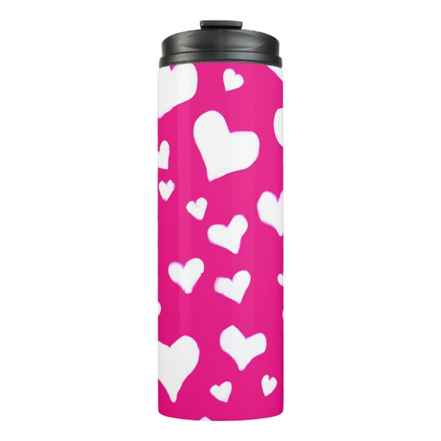 Bouteilles Isothermes Coeurs de balaie blanche sur Fuchsia rose (Devant)