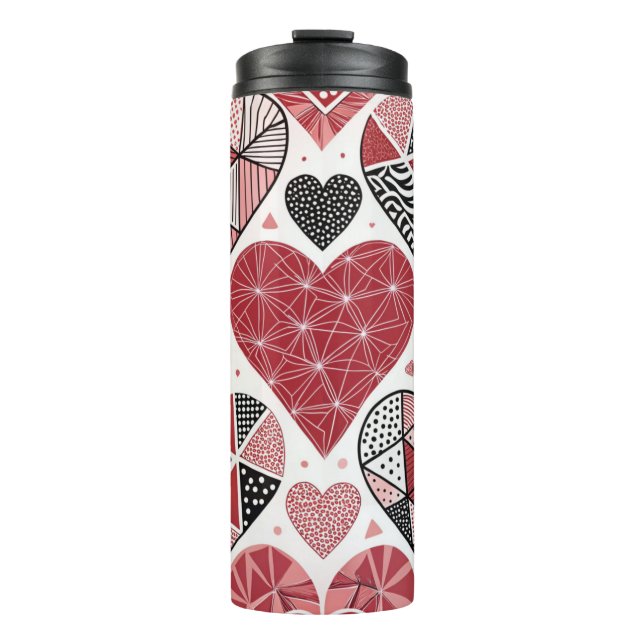 BOUTEILLES ISOTHERMES COEURS DE LA SAINT-VALENTIN PATCHWORK ROUGE GRIS N (Devant)