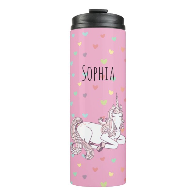 Bouteilles Isothermes Cœurs de licorne rose féminins (Devant)