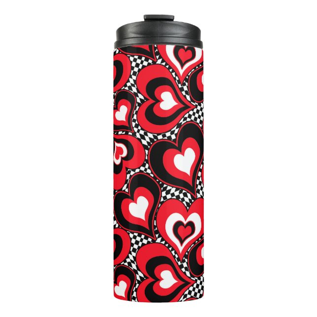 Bouteilles Isothermes Coeurs, rouge, noir, blanc, Saint Valentin. (Devant)