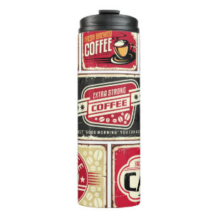 Bouteilles Isothermes Coffee signes et collection étiquette. Retro et vi