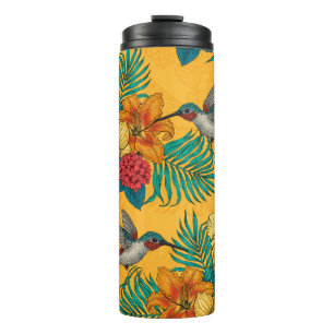 Bouteilles Isothermes Colibris et bouquet tropical en jaune