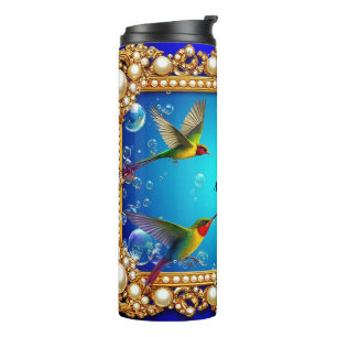 Bouteilles Isothermes Colibris vibrants dans un cadre orné de perles