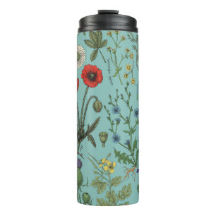 Bouteilles Isothermes Collage de fleurs sauvages sur fond bleu