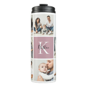 Bouteilles Isothermes Colorblock Monogramme Famille Photo Collage Mauv