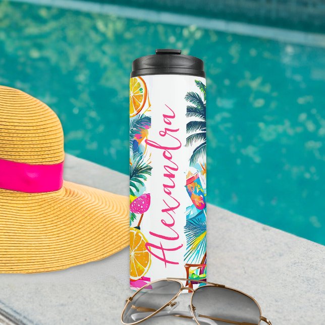 Bouteilles Isothermes Coloré Tropical Summer Nom personnalisé (The perfect tumbler to keep your drink cool at the beach or at the pool!)