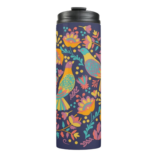 Bouteilles Isothermes Colorful Mexican Folk Art Birds and Flowers Blue (Devant)