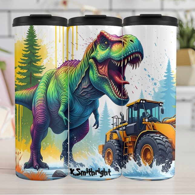 Bouteilles Isothermes Confrontation du chargeur jaune dinosaure arc-en-c (Créateur téléchargé)