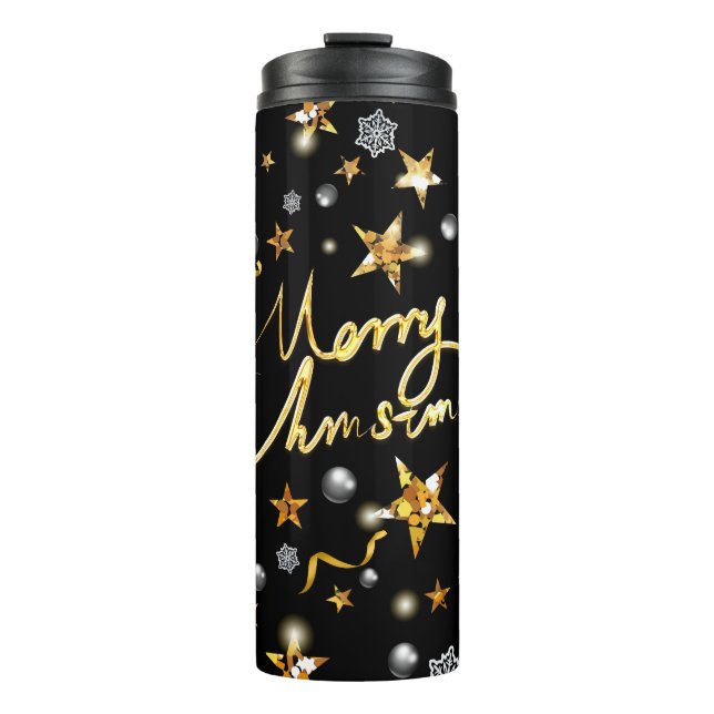 Bouteilles Isothermes Cool Black & Gold Stars Metallic Fashion Noël (Devant)
