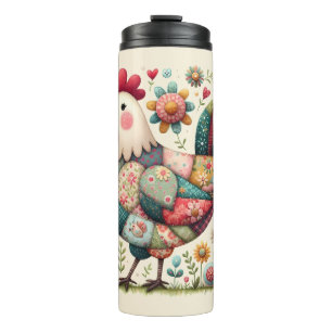 Bouteilles Isothermes Coq en patchwork folklorique avec accents floraux