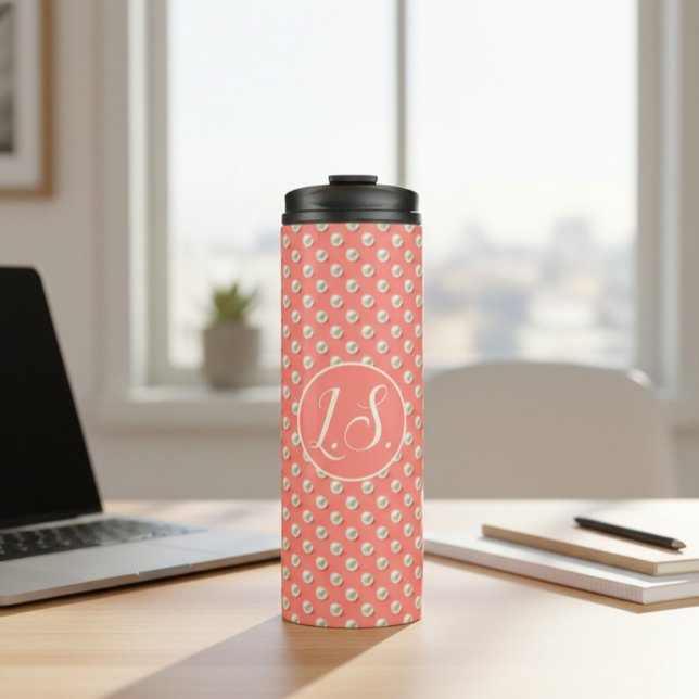 Bouteilles Isothermes Corail avec accent de perle et monogramme  (Créateur téléchargé)