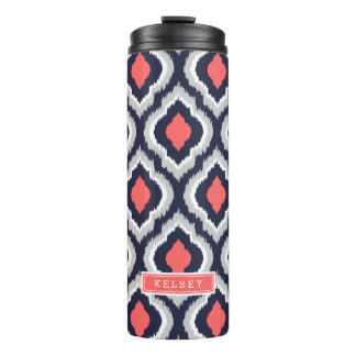 Bouteilles Isothermes Corail gris et marine Ikat Monogramme marocain