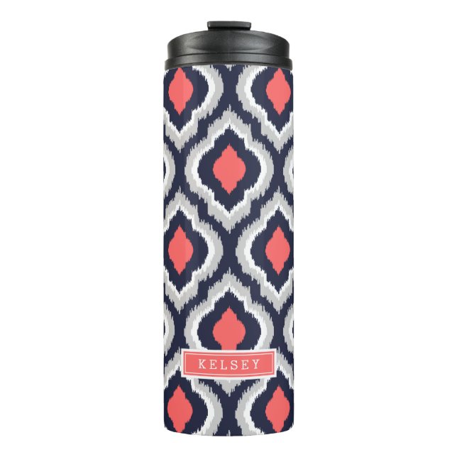 Bouteilles Isothermes Corail gris et marine Ikat Monogramme marocain (Devant)