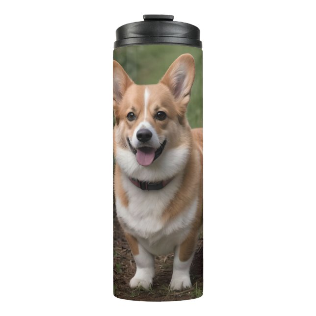 Bouteilles Isothermes Corgi Dans Les Roses Rose, (Devant)