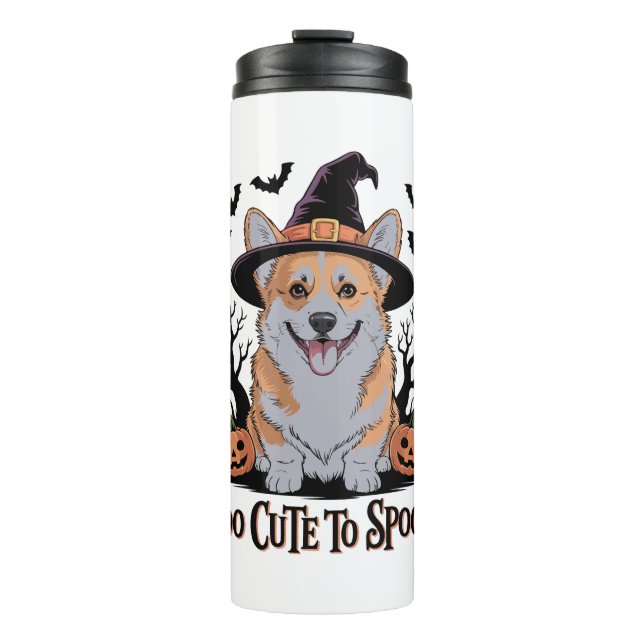 Bouteilles Isothermes Corgi d'Halloween mignonne en Casquette de sorcièr (Devant)