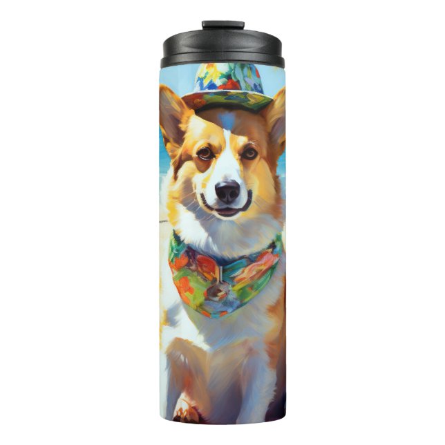 Bouteilles Isothermes Corgi on Beach, cadeau d'été pour les amoureux de  (Devant)