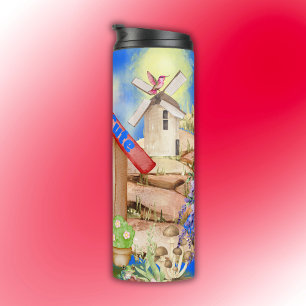 Bouteilles Isothermes Cottagecore Cosy & Cute coloré sur bleu  