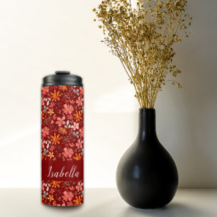 Bouteilles Isothermes Cottagecore rustique aquarelle rouge fleur