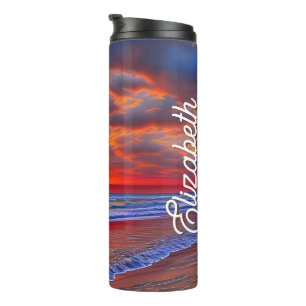 Bouteilles Isothermes Coucher de soleil tropical avec nom personnalisé
